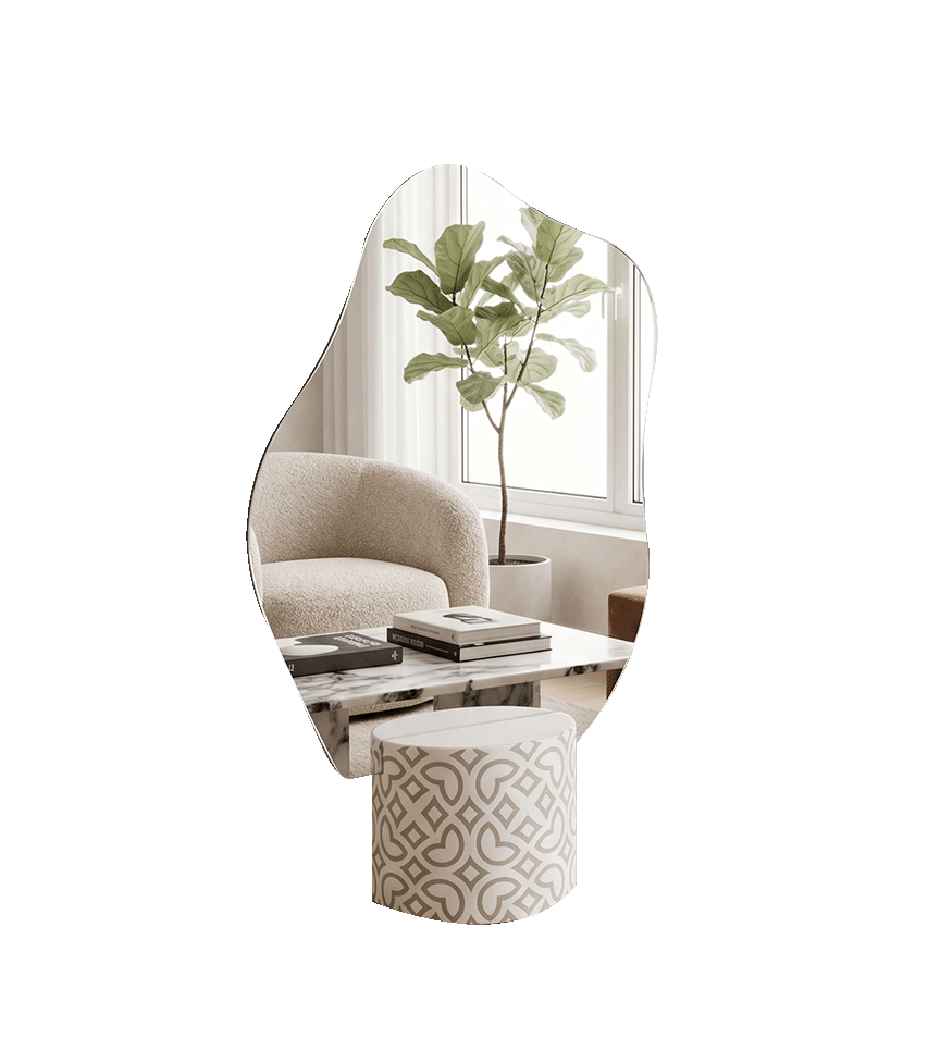 White on Concrete Patterned Mirror Base
