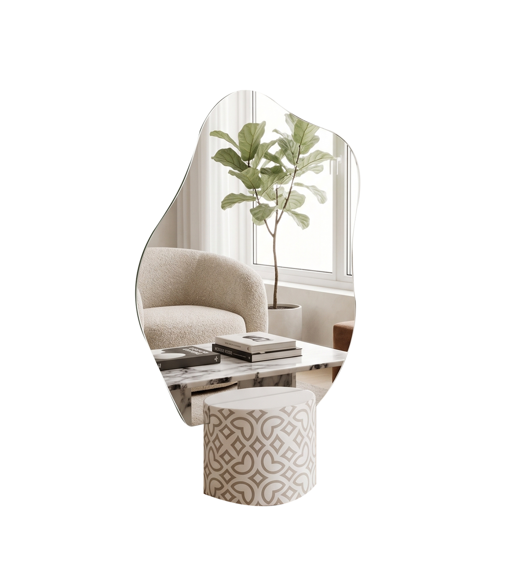 White on Concrete Patterned Mirror Base