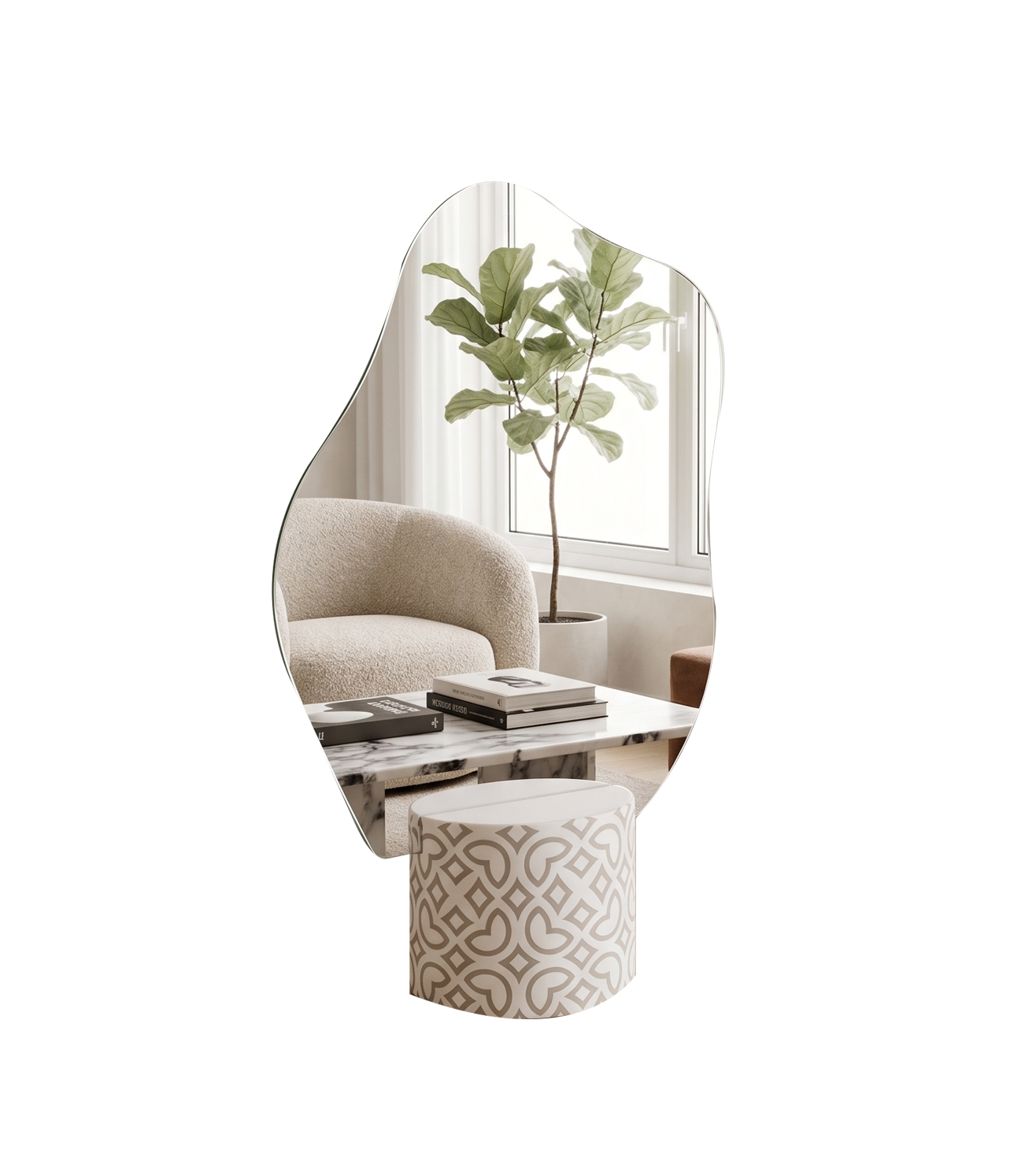 White on Concrete Patterned Mirror Base